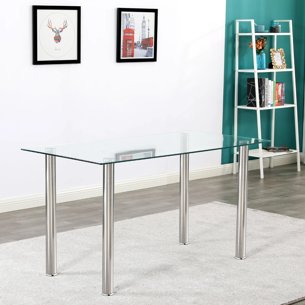 

Simple Assembled Transparent Glass & Iron Dinner Table