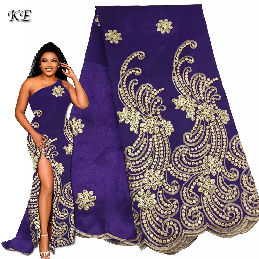 Hot Selling Sequins Party Dresses Embroidery Nigerian George Wrapper Set For Wedding Purple Lace Fabric By The Yard