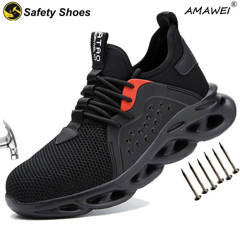 AMAWEI Work Sneakers Steel Toe Shoes Men Women Safety Shoes Puncture-Proof Work Shoes Boots Indestructible Footwear Security