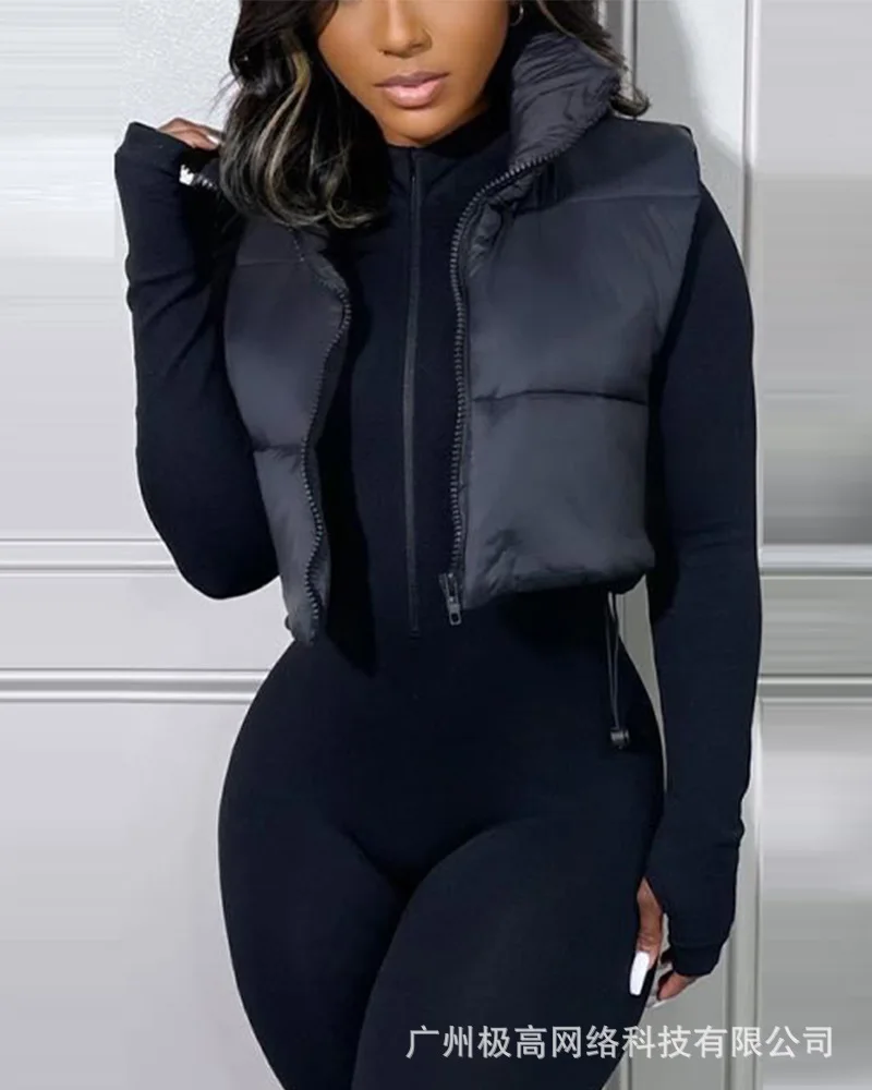 Women's Sleeveless Short Cotton Jacket Winter Thicken Keep Warm Coat 2022 New Lapel Parkas Fashion Casual Black Zipper Overcoats