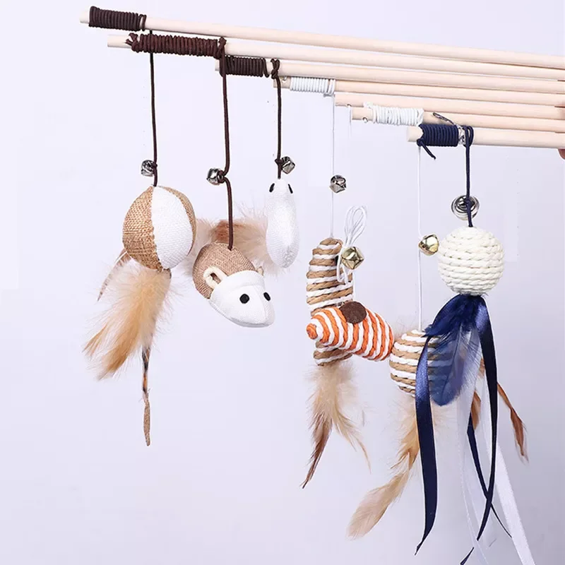 

New in Toys Hemp Rope Kitten Interactive Stick Funny Cat Fishing Rod Game Wand Feather Stick Toy Pet Supplies Cat Accessory chri