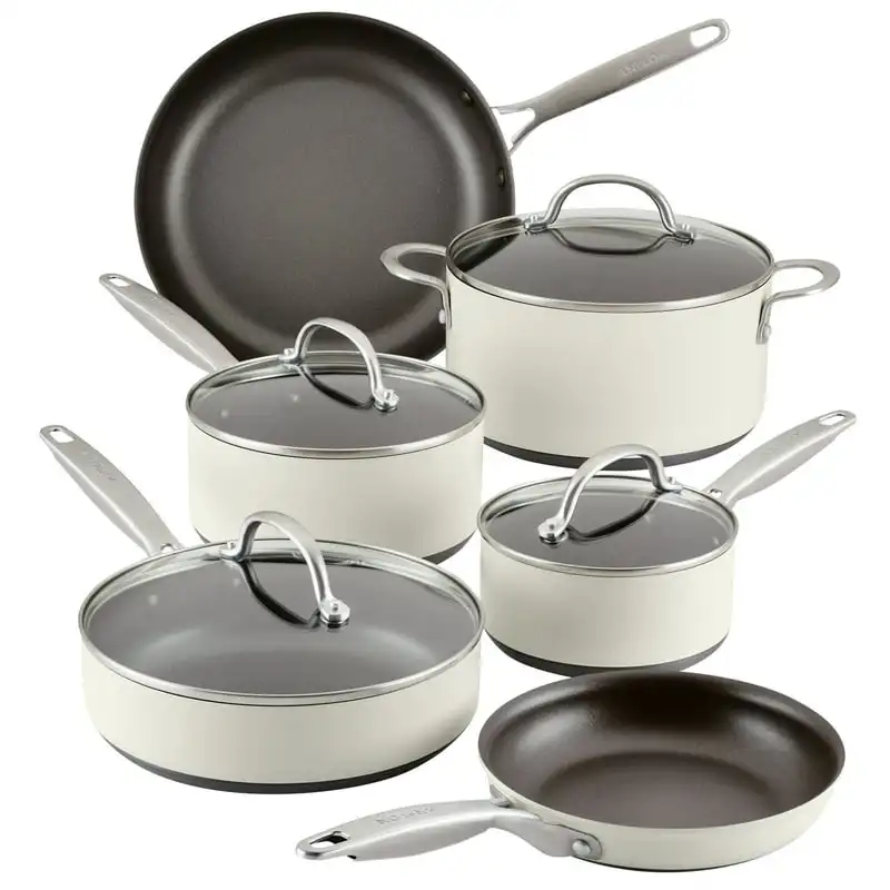 

Hard Anodized Nonstick Cookware Pots and Pans Set, 10-Piece, Cream