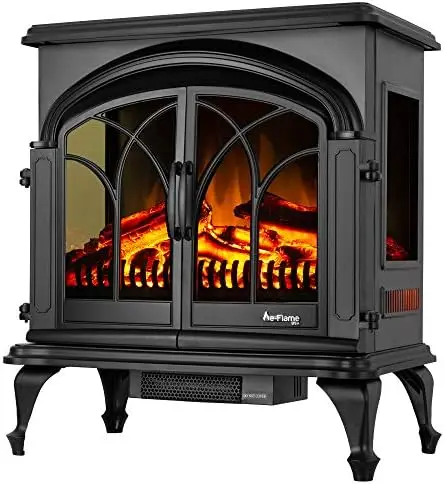 

XL Portable Freestanding Fireplace Stove - 3-D Log and Fire Effect (Black)