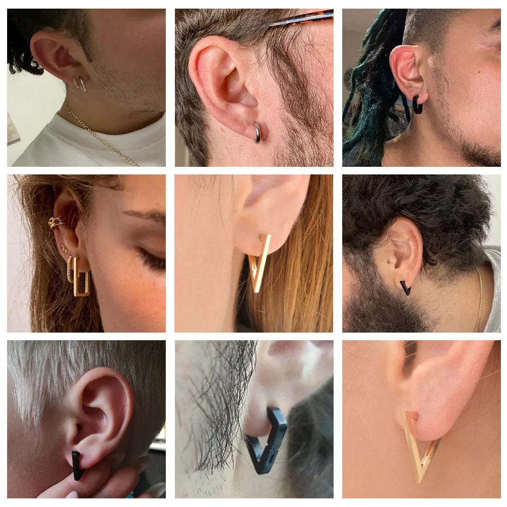 Stainless Steel Hoop Earrings for Women Men Black Rose Gold Plated Circle Round Earring Geometric Classic Cartilage Earrings images - 6