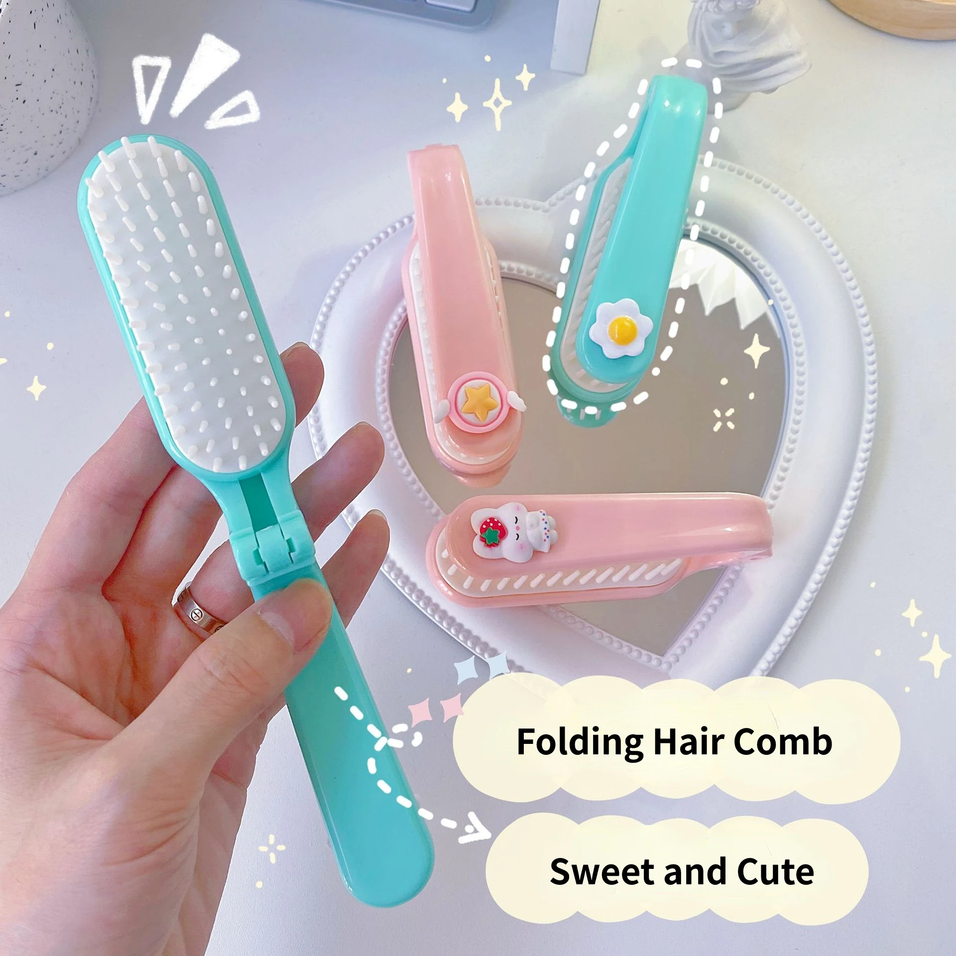 

Cartoon Folding Hair Comb Protable Pocket Small Size Traveling Massage Folding Hair Comb Women Hair Brushes Hair Styling Tools