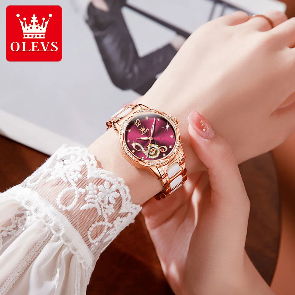 OLEVS Elegant Ladies Mechanical Watch Women Ceramic Steel Bracelet Top Luxury Diamond Waterproof Automatic Watch Fashion Clock enlarge