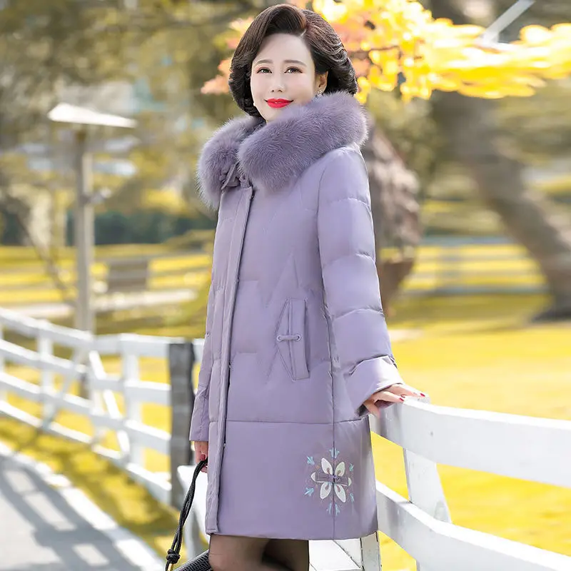 2023 Winter Women Down Jacket Warm Thick Hooded White Duck Down Coat Female Long Outwear Zipper Pockets Women Duck Down  M48