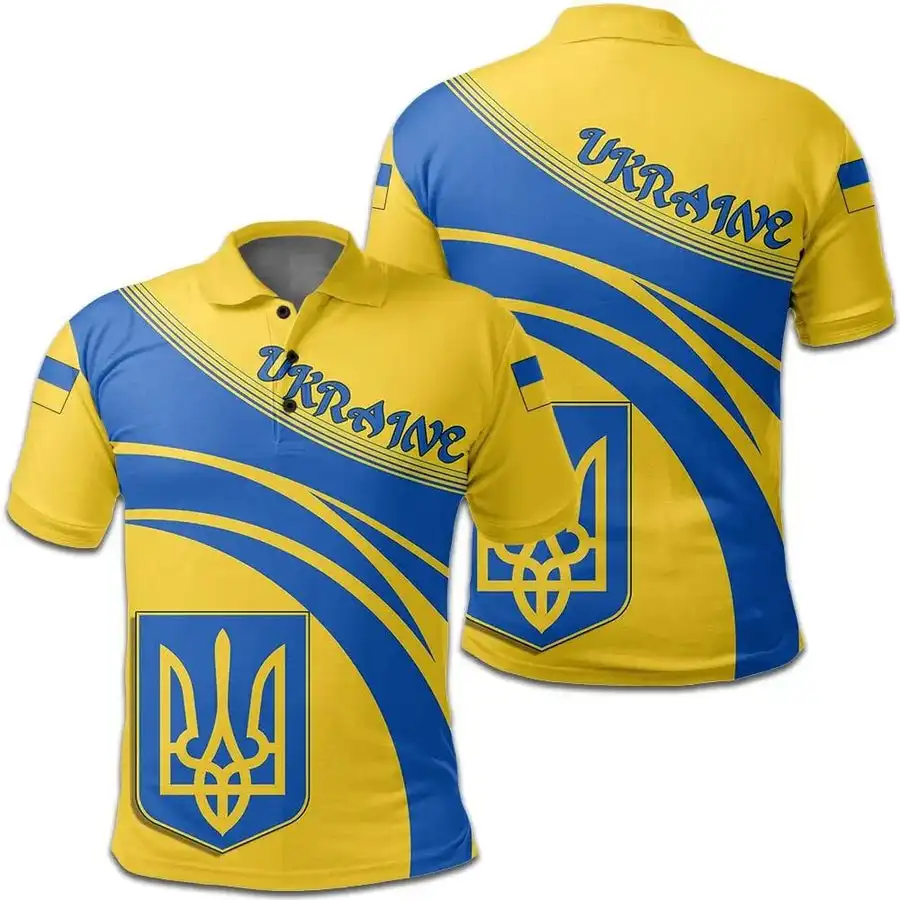 

Рубашка-поло мужская с логотипом Украины, повседневная винтажная рубашка-поло с эмблемой флага, с коротким рукавом, уличная одежда