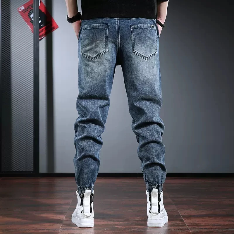 Blue Cargo Pants Jeans Men Casual Baggy Pencil Pants Autumn Streetwear Hip Hop Elastic Waist Denim Trousers CP2016