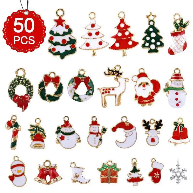 

50pcs Christmas Pendants Ornaments Beads Charms Enamel Christmas Tree Santa Claus Charms for Bracelet Earrings Jewelry Making
