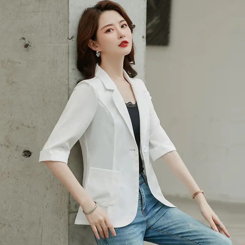 Women's Summer Wear 2023 New Small Suit Jacket Slim Female Figure Large Size Casual Suntan Jacket Seven Minutes