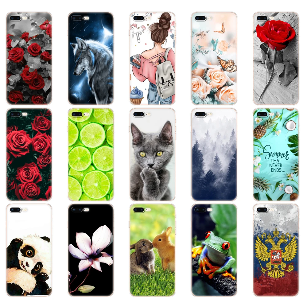 Cases For iphone 7 8 Case soft tpu Shell back Cover For Apple iPhone 7 8 plus Bag Funda coque etui bumper paiting flower rose