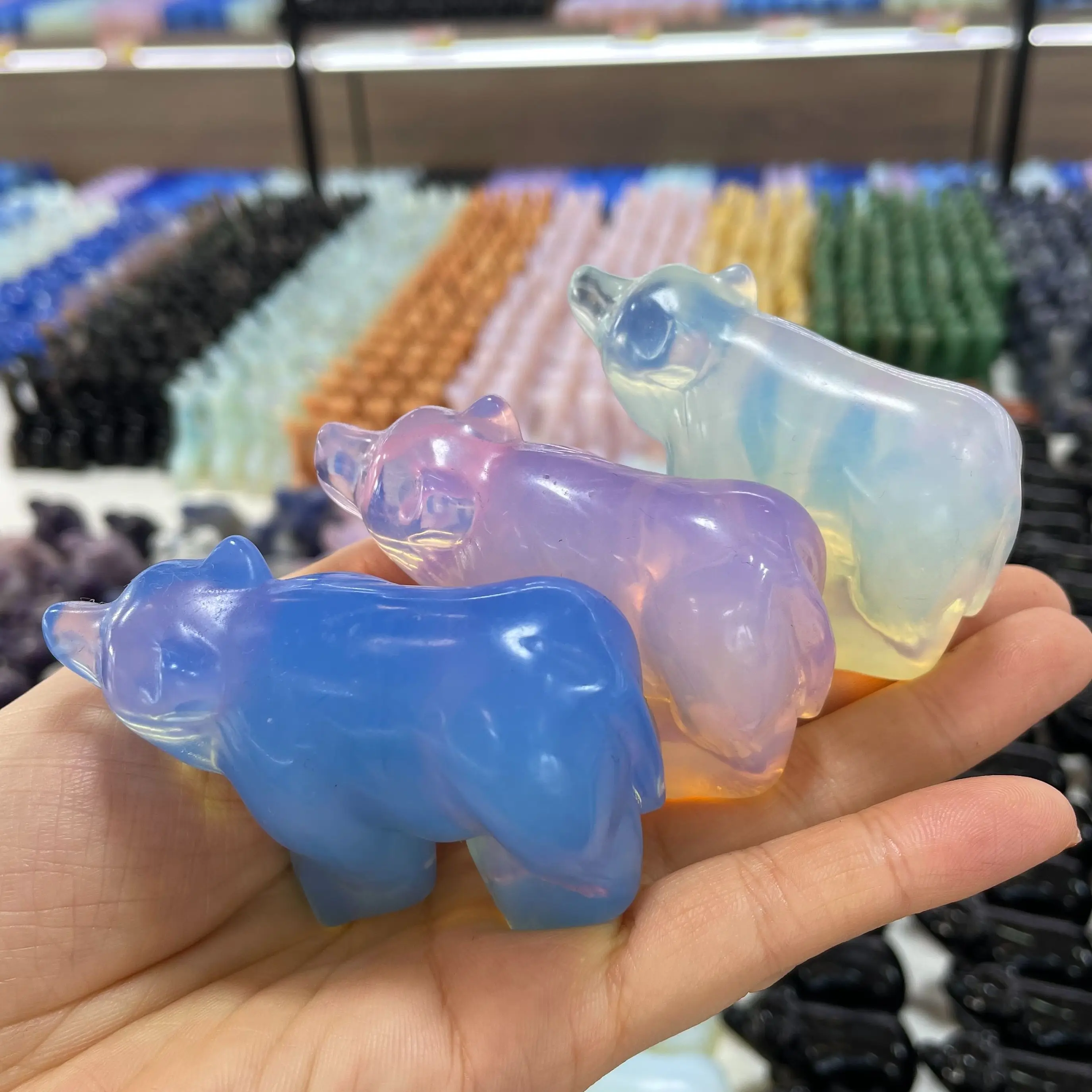 

65-70 мм натуральный кристалл опал розовый, синий и белый коричневый медведь рейки Исцеляющие бриллианты счастливые камни домашний декор рем...