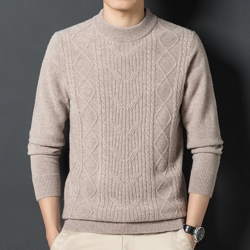 100% Men's pure sweater new Smart Casual thick sweater round collar sweater in autumn and winter.