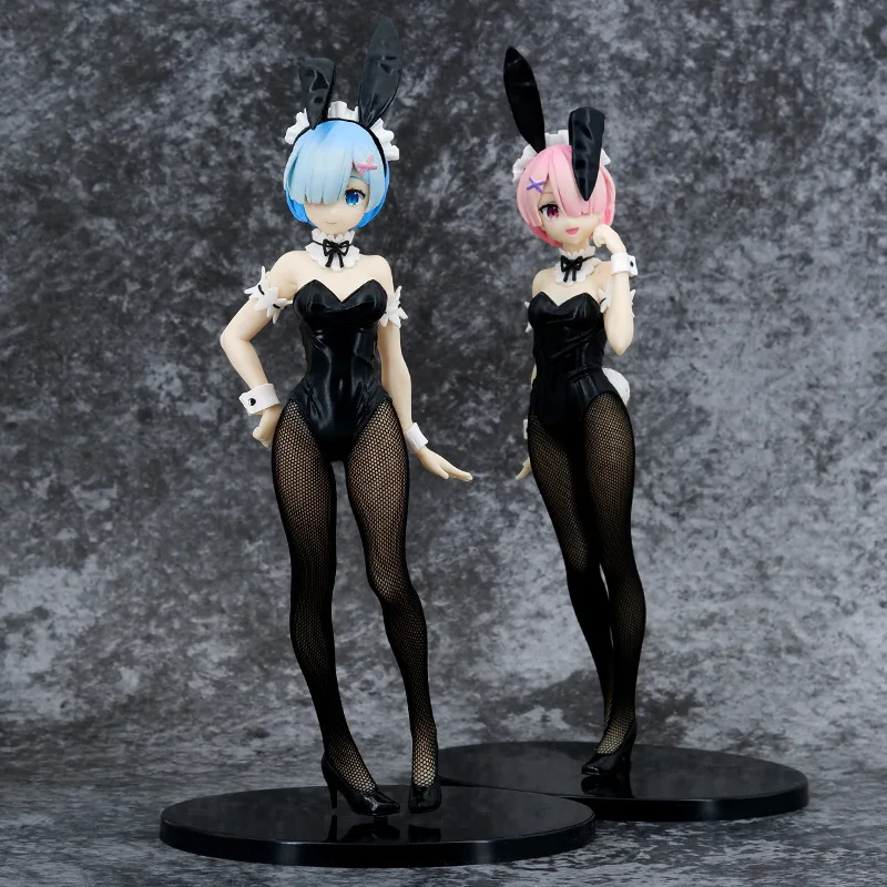 

2 types 28CM Anime Rem Re:Life In A Different World From Zero kawaii Bunny Girl Figure Rem Chair PVC Collection Model Toys