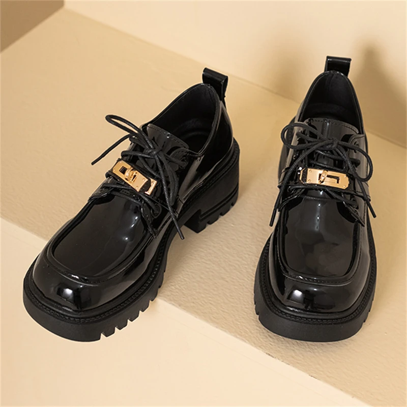 

2023 New Spring Summer Women Heel Shoes Simple Leather Shoes Girl Platform College Heightening Retro Mary Jane Fashion Sexy Shoe