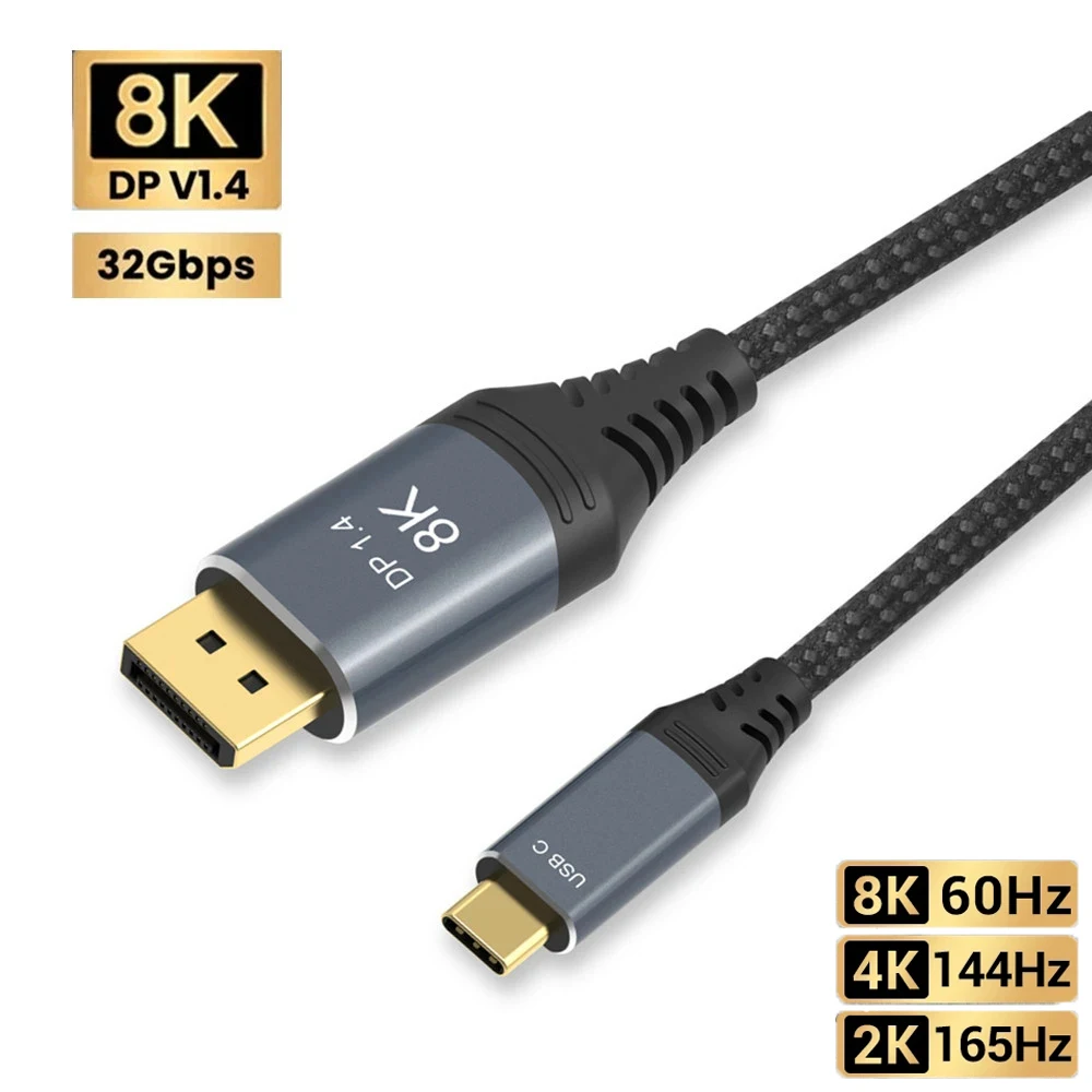 

Usb C To Displayport Cable 8K Type C To DP 1.4 Cable 8K 60Hz 4K 144Hz Thunderbolt 3/4 Adapter for Monitor Macbook Samsung HDTV