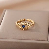 turkish evil eye rings for women men open adjustable stainless steel blue zircon finger ring retro boho jewelry anillos mujer
