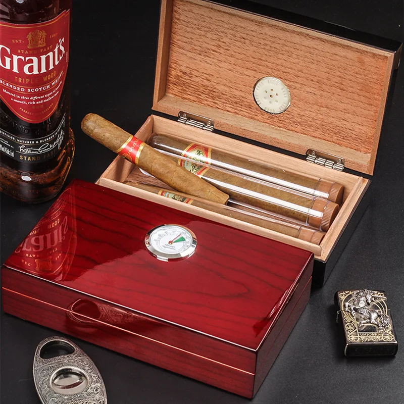 

NEW Cedar Wood Cigar Humidor Box Portable Travel Cigar Case Storage 4 Cigars Humidor W/ Humidifier Hygrometer For Sigar Puros