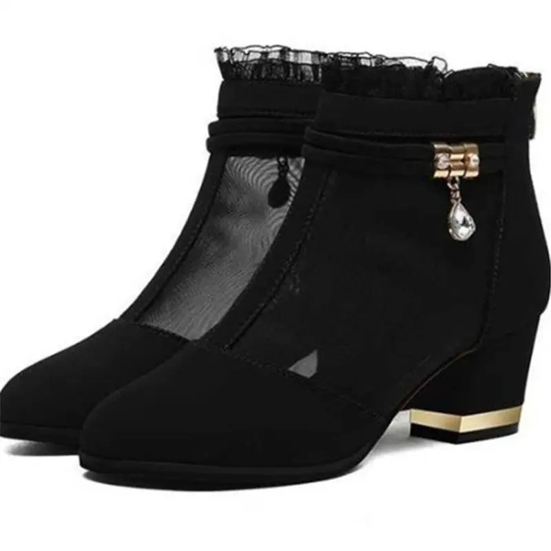 

Net Yarn Women's Shoes High-heeled Sandals Women Thick Heel Short Tube Women's Shoes Women's Shoes New Shoes Women's Singles
