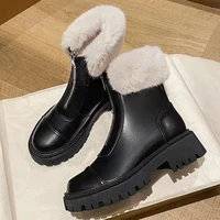 plush women boots new sexy fashion zipper black and white ankle boots female solid color zipper pu female short boots