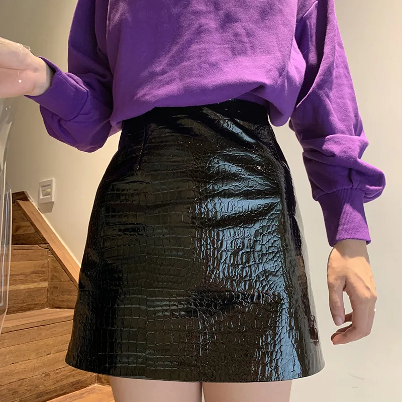 

Full Genuine Sheepskin Above Knee Skirt Women's Autumn Winter New Real Leather Bag Hip Half Length Skirt Crocodile Pattern