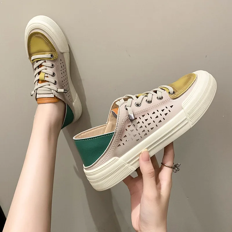 

Best-selling brand flat shoes retro shoes women's 2022 new casual shoes color polishing breathable flat lace-up hole sneakers