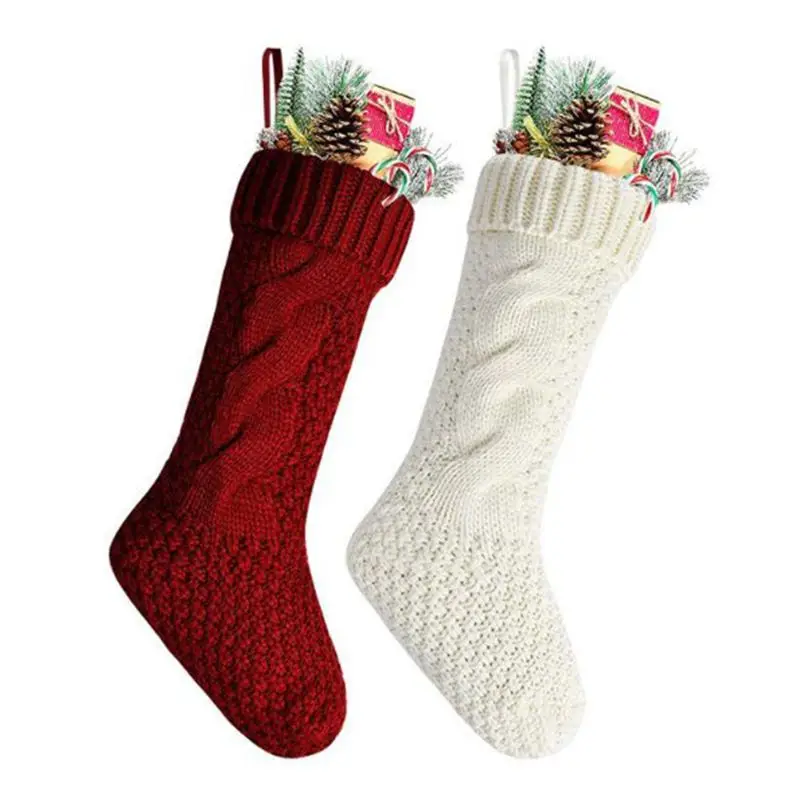 

2Pcs/Set Chunky Crochet Cable Knitted Christmas Stockings Big Cuffed Hanging Socks for Gift Bag Fireplace Xmas Tree Party