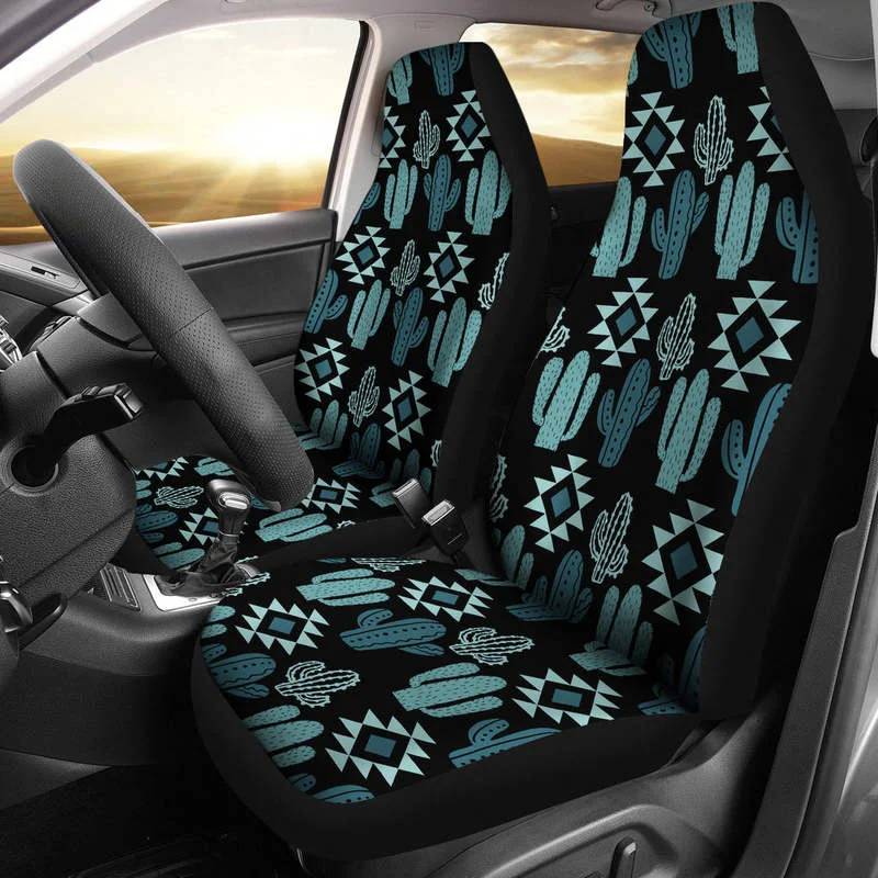 

Teal Boho Cactus Pattern on Black Car Seat Covers Seat Protectors Set ,Pack of 2 Universal Front Seat Protective Cover