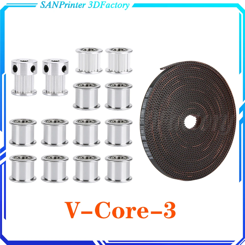 

V-Core-3 Customized 3D Printers Parts GT2 Idler Kit Timing Pulley 20 Tooth Wheel Bore 5mm With 2GT Gates Timing Belt 9MM