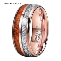 rose gold mens tungsten carbide ring womens wedding band dome band white meteorite real wood inlay 8mm comfort fit
