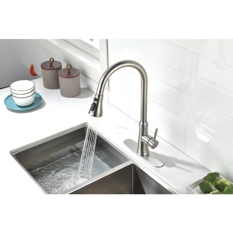 

Single Handle High Arc Pull Out Kitchen Faucet Single Level Stainless Steel Kitchen Sink Faucets with Pull Down Sprayer