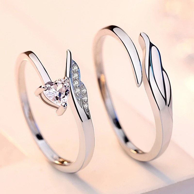 

Fine Jewelry 925 Sterling Silver Ring Wings Couple Rings For Lovers Women Men Wedding Party Adjustable Anillos Accessories Gifts