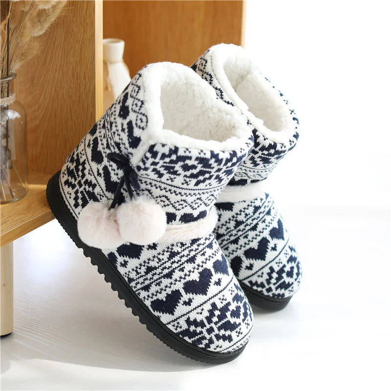 

Weave Plush Slides Winter Fur Home Boots Slippers Women Warm Cotton Flat Platform Indoor Shoes Women Cozy Slipper