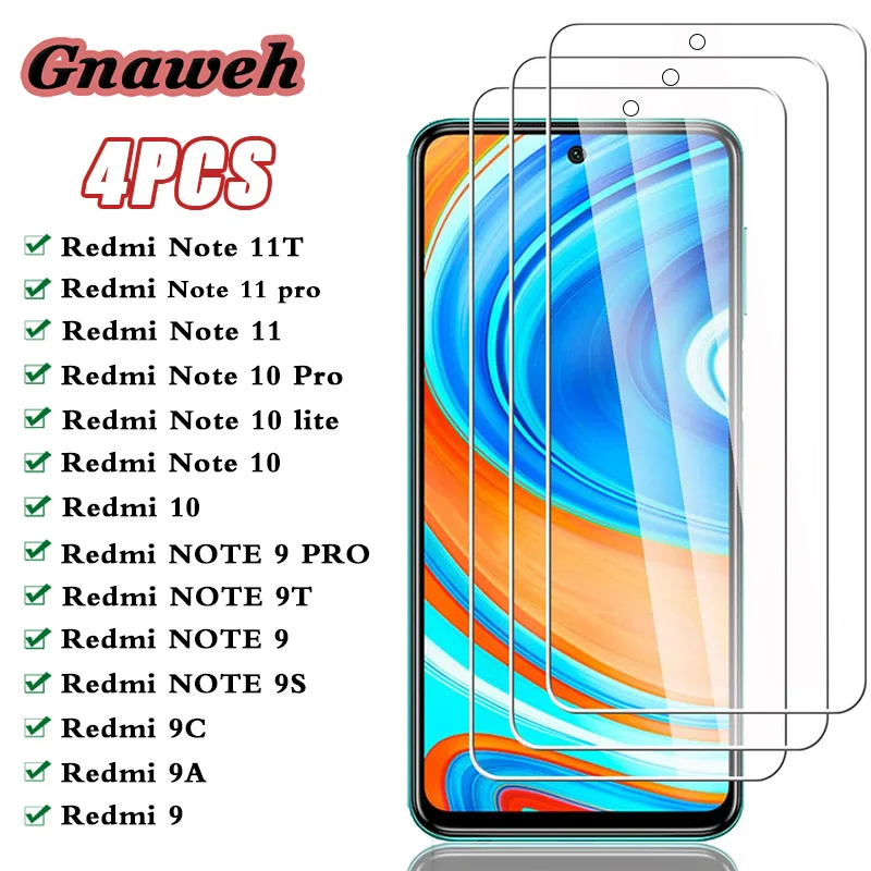 

4 шт. закаленное стекло для REDMI 10 9 9A 9C NOTE 11 10 9 Pro 4G