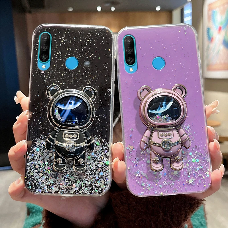 

P20 P40 P30Lite Case Transparent Quicksand Glitter Astronaut Case For Huawei Y9A Y9S Y7P Y6P Y5P Mate 20 20X 30 Soft Shiny Cover