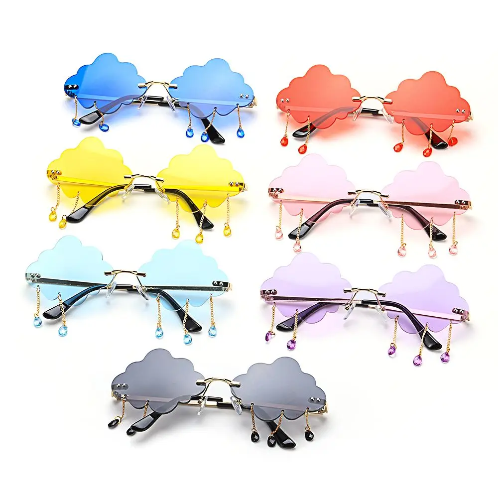 

Luxury Cloud Rimless Sunglasses Women Men Brand Designer Crystal Tear Tassel Irregular Female Shades Sun Glasses UV400 Gafas