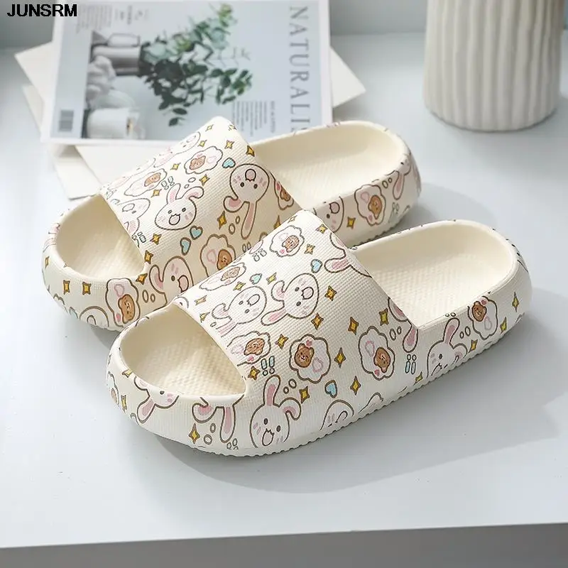 

2022 Women Thick Sole Slippers Indoor Home Non-slip Slippers Graffiti Casual Beach Slides EVA Quality Cartoon Bear Animals Shoes