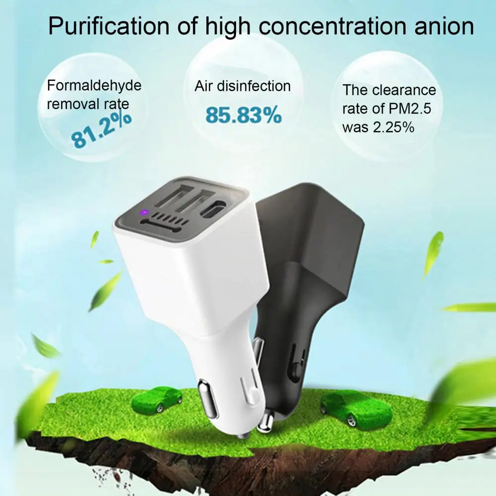 

Car 2 In 1 Air Purifier Dual USB 24W Fast Charger Adapter Negative Ion Air Oxygen Bar Air Filter 12/24V Car Accessories