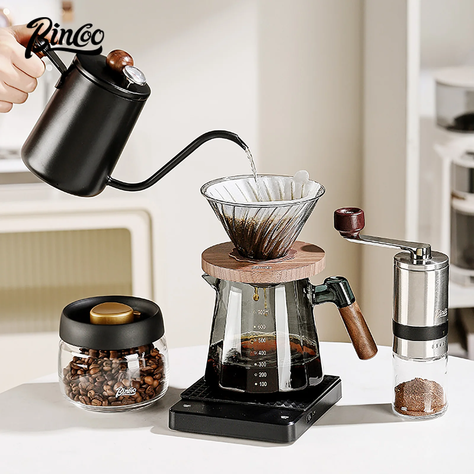 Фото Набор кофеварки Bincoo Pour Over, 800 мл, стеклянный графин для кофе со стеклянным фильтром для кофе, набор капельных кофеварки для дома или офиса №5