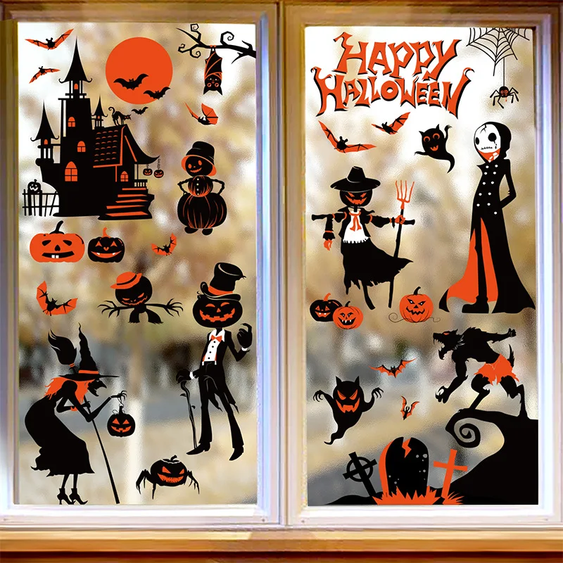 

Halloween Window Clings Scary Decors for Glass,Pumpkin bat Spider Spooky Door Stickers Mirror Decals Decor Party Accessories