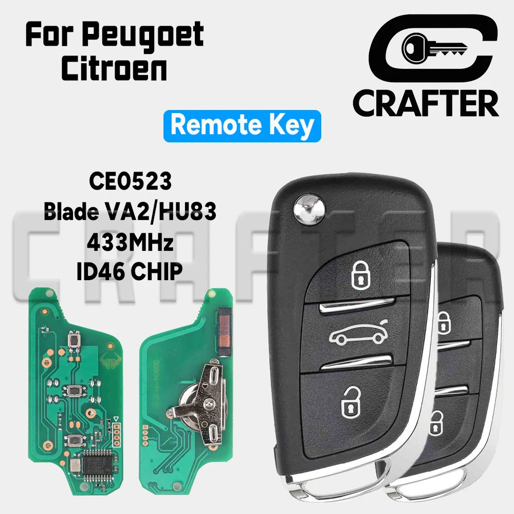 Фото Ключ Crafters CE0523 ID46 PCF7961 433 МГц ASK/FSK Blade HU83/VA2 Складной дистанционный ключ от автомобиля для Citroen C2 C3 C4 Peugoet 207 307 308 №1