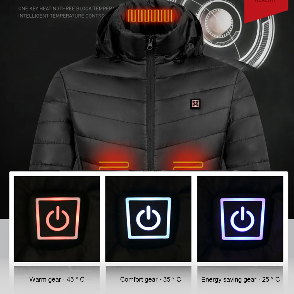 

USB Heating Jacket Hooded Winter Thermal Jackets 9 Areas Waterproof Windproof Warm USB Electric for Outdoor Camping Hiking
