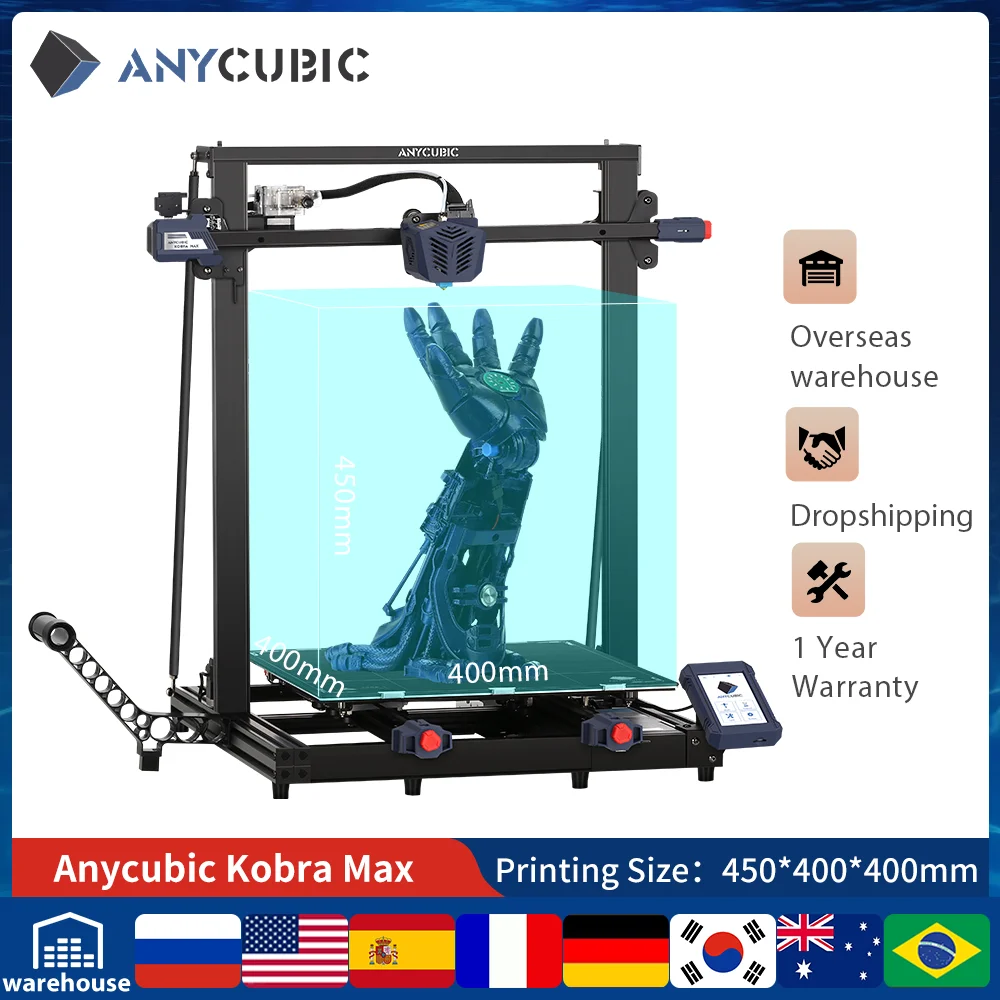 ANYCUBIC KOBRA MAX 3D Printer with Auto Leveling 4.3 Inch Touch Screen Printing Speed Max 180mm/s FDM 3D Printer 400*400*450mm