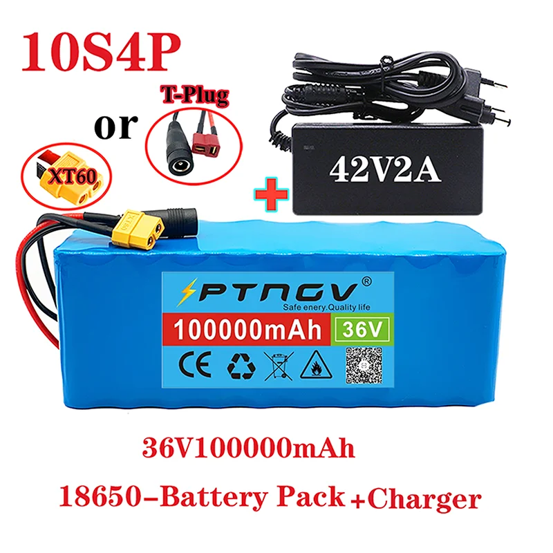 Новый 36V 10S4P 100Ah 1000W большой емкости 100000mAh 18650 литиевый аккумулятор электрический