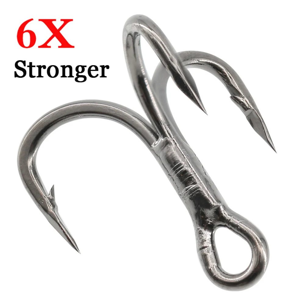 

10pcs/lot 6X Saltwater Strong Fishing Hook Matte Tin Super Sharp Treble Hook 2#-4#-6#-8# High-Carbon Steel High Strength Hooks