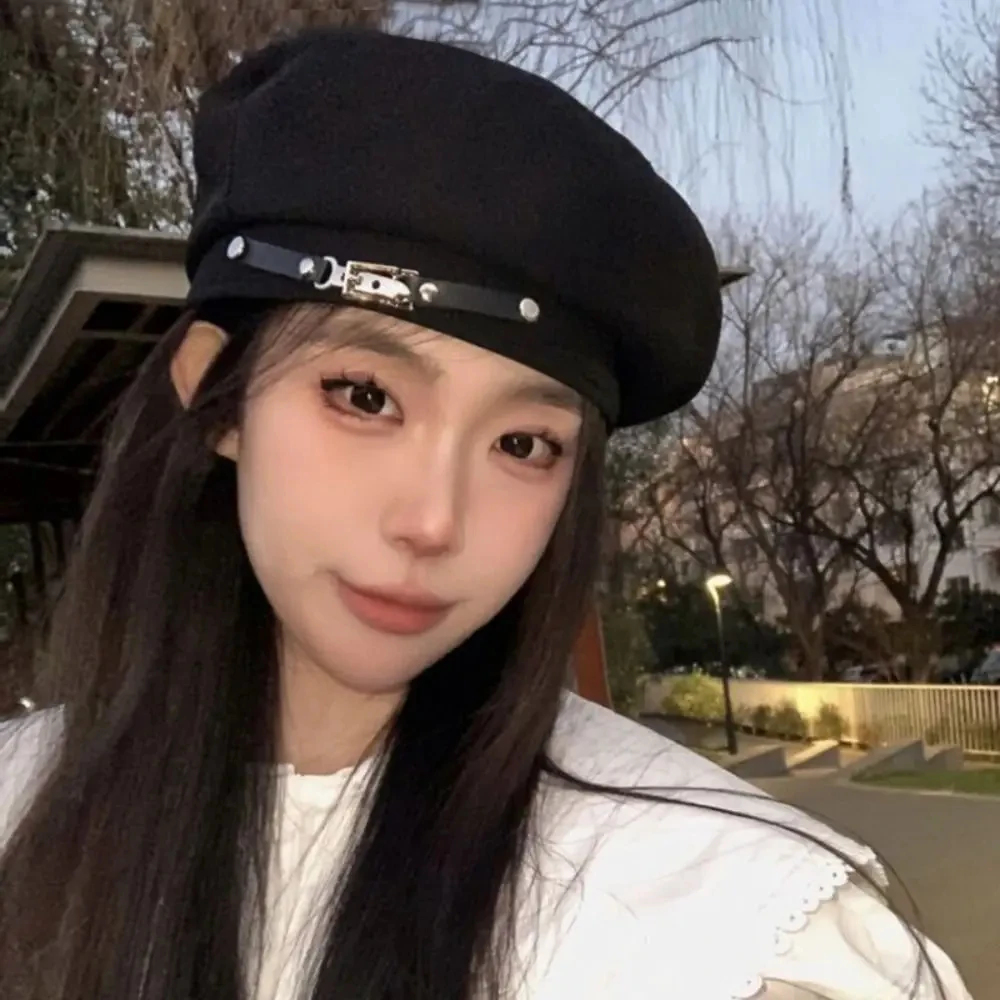 

Берет женский с регулируемой металлической пряжкой, Модный берет в британском стиле ретро, Корейская газета художника, корейский стиль, тёмно-синий цвет, весна-осень-зима