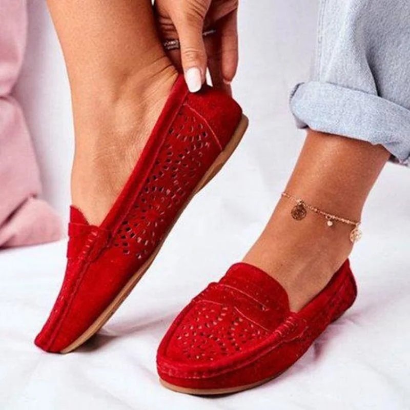 

2022 Spring Autumn New Hollowed-out Comfortable Flat-bottomed Round Toe Shoes Women Fashion Simple Slip-on Flat Shoes Women