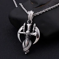 haoyi stainless steel cross sickle pendant necklace for men fashion personality punk skull jewelry gift