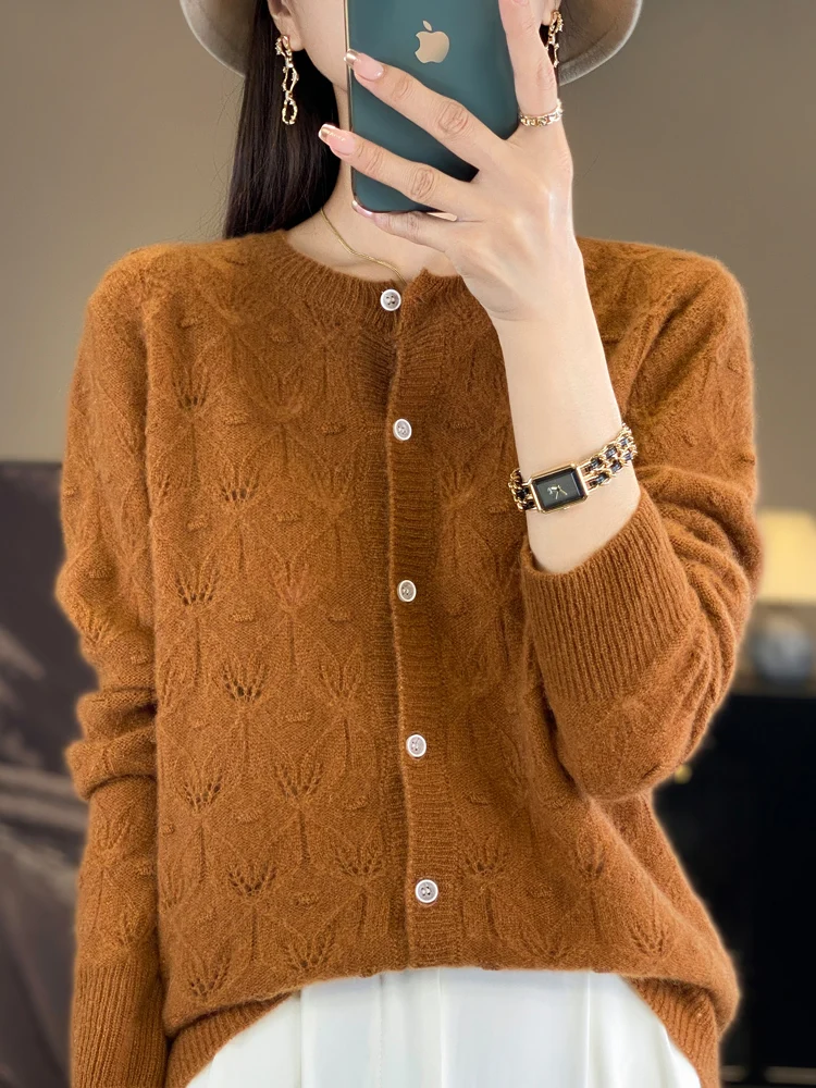 Шерсть 100% свитер из чистой шерсти Женский мягкий и клейкий тяжелый вырезанный